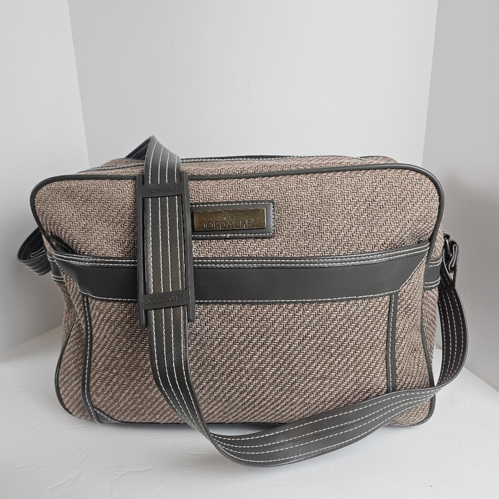 VTG‎ Jordache Tweed Crossbody Messenger Bag Brown Luggage Carry On Travel *READ*